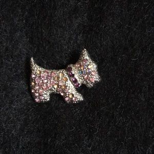 Silver Dog Pink Purple Rhinestone Pin